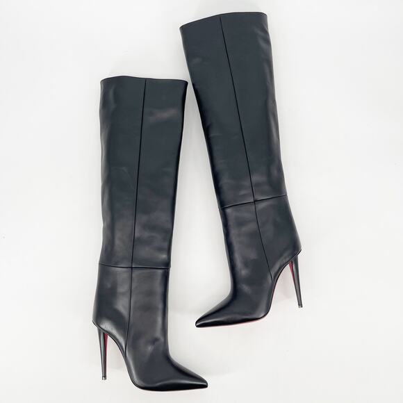 Christian Louboutin Astrilarge Botta 100 Black Leather Knee High Boots EU 40 - Picture 1 of 12